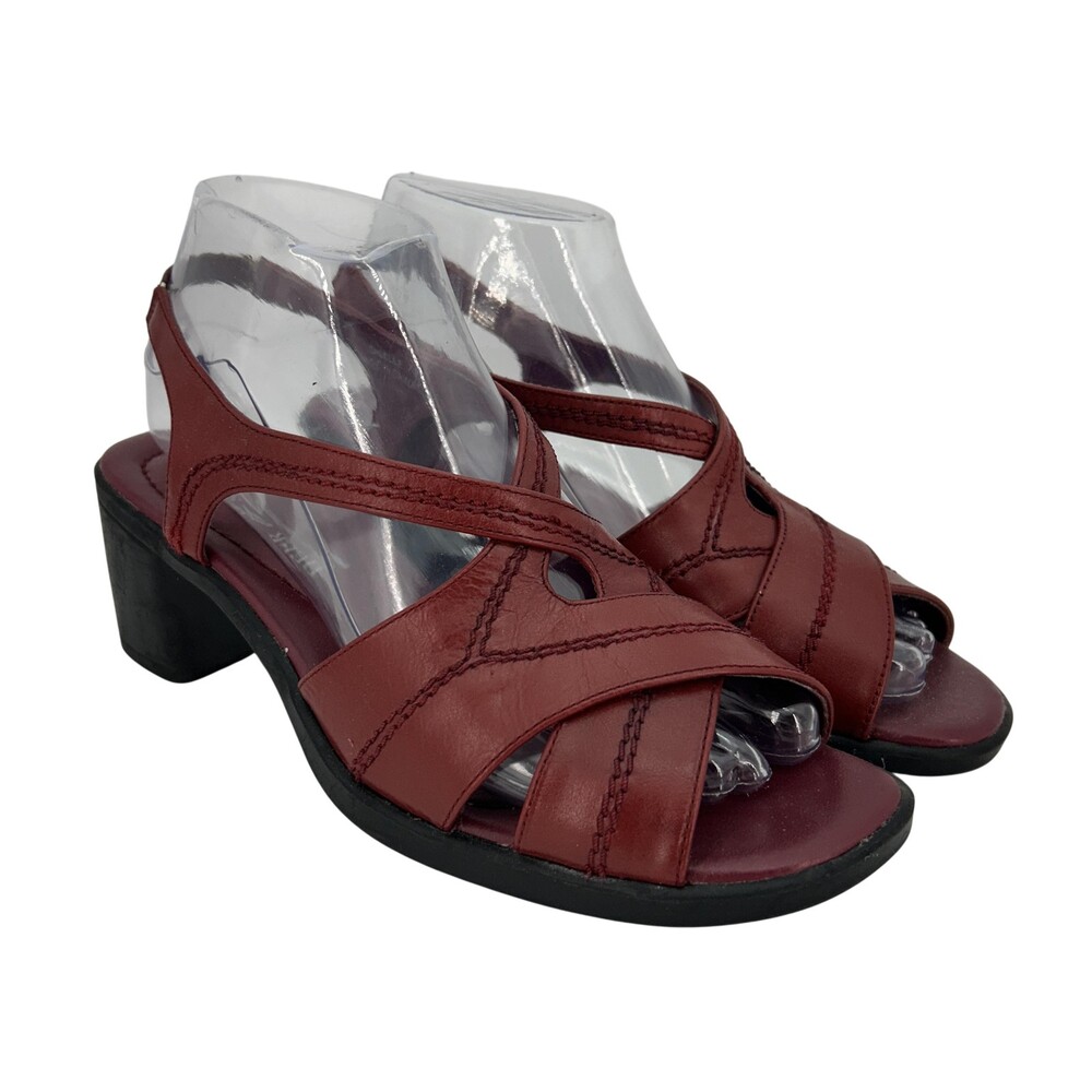 Deer Stags Sandals Womens Size 7.5 Red Giselle Slingback Block Heel Comfort